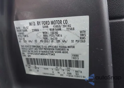 2008 Ford Escape Xlt z USA, uszkodzony, nr VIN 1FMCU03148KA77343
